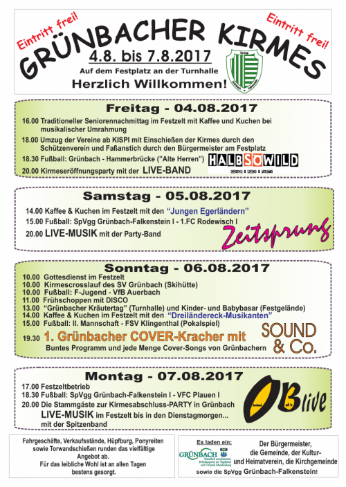 Kirmes 2017 in Grünbach - Das Programm steht!